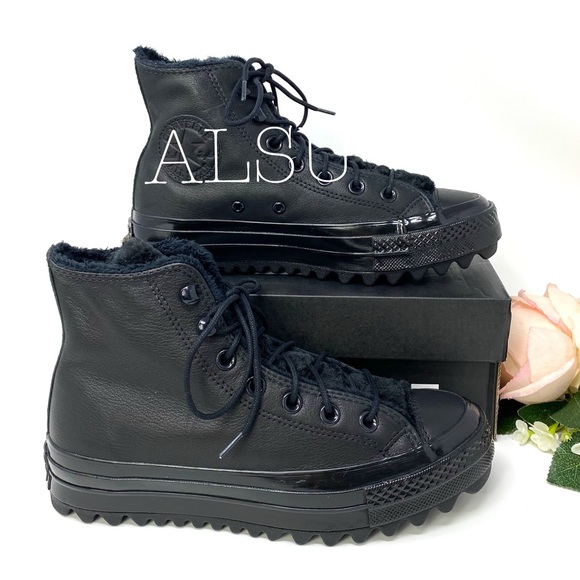 Converse Ctas Lift Ripple High Top Black Leather W - Picture 2 of 8